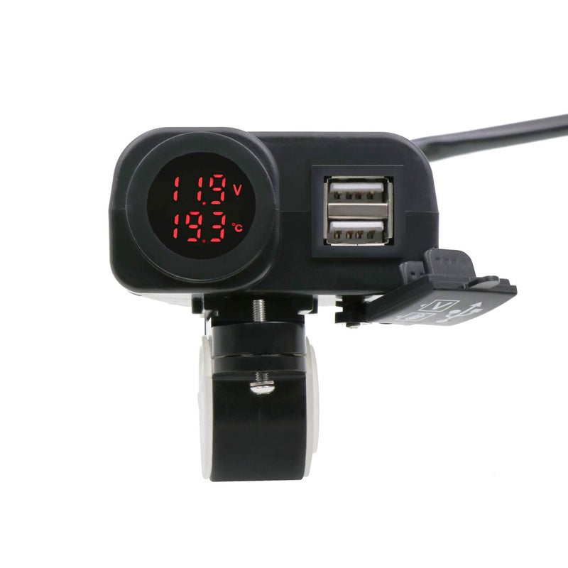 Timloon Waterproof Motorcycle 5V 3.1A Dual USB Charger & Voltage Temperature Display Voltmeter for 7/8 and 1" Handlebar Mounting - Image 2